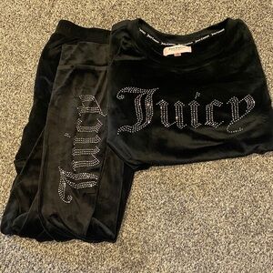 Juicy Couture Black Velour Set with Rhinestones